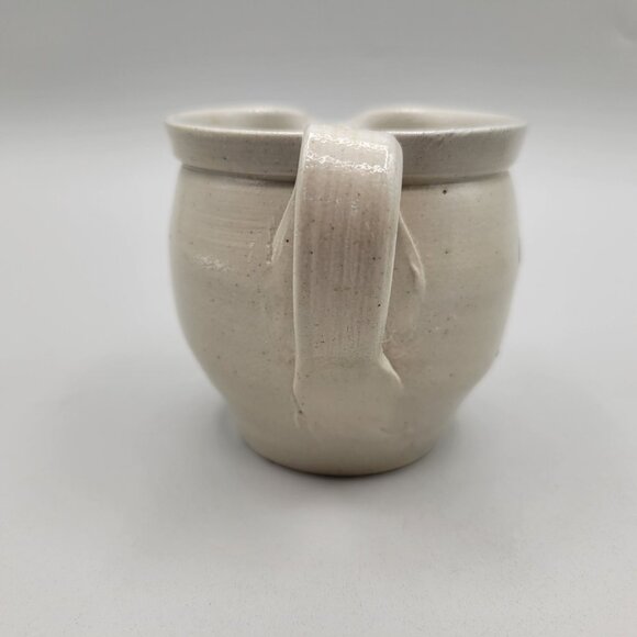 Handmade Salt Glaze Creamer Blue Floral Design Ceramic - Picture 4 of 6